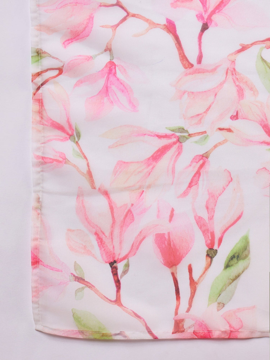 InWeave White Peach Floral Print Organza Dupatta