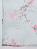InWeave Teal Bird Print Organza Dupatta