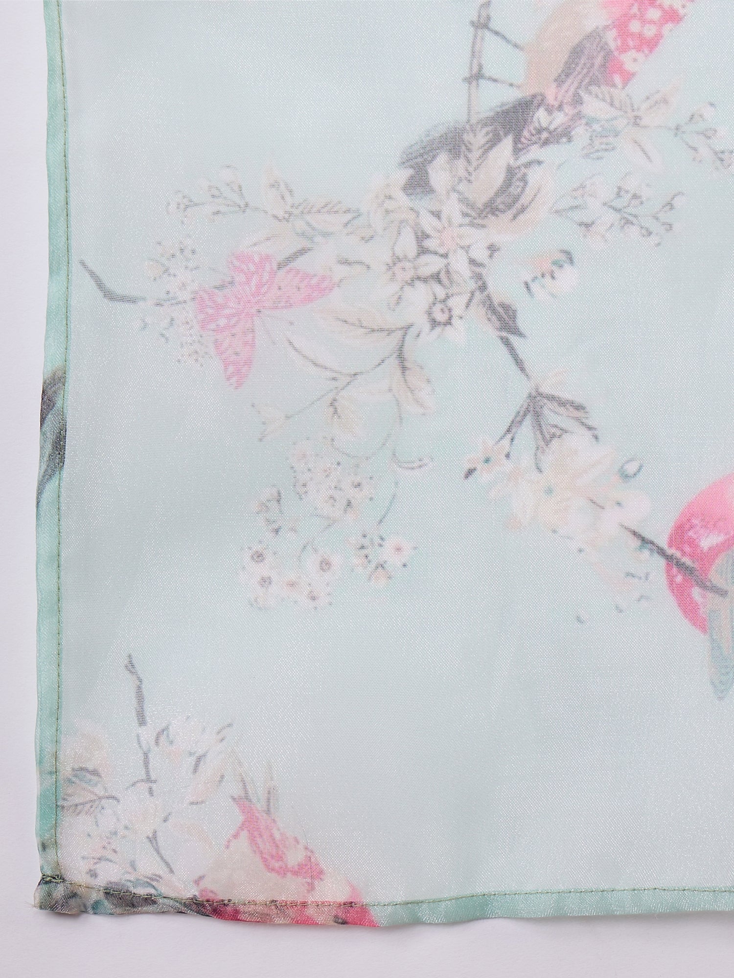 InWeave Teal Bird Print Organza Dupatta