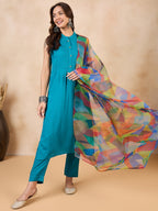 InWeave Green Big Abstract Print Organza Dupatta