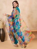 InWeave Green Big Abstract Print Organza Dupatta