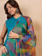InWeave Green Big Abstract Print Organza Dupatta