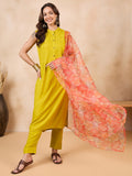 InWeave Orange Big Floral Organza Dupatta