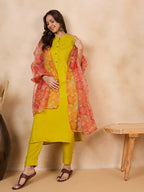 InWeave Orange Big Floral Organza Dupatta