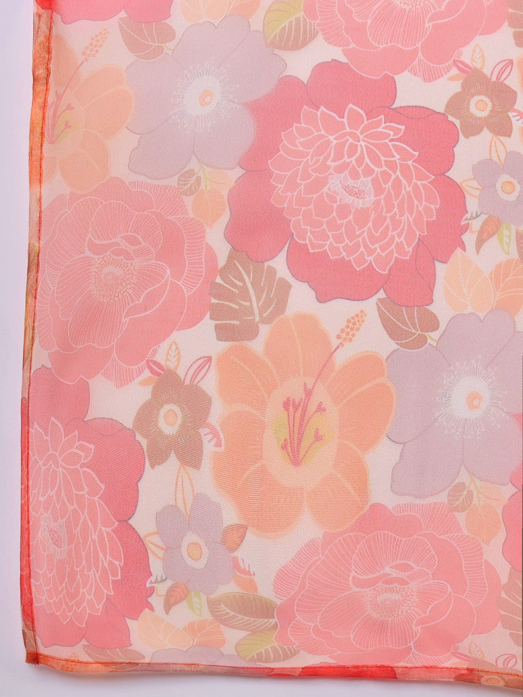 InWeave Orange Big Floral Organza Dupatta