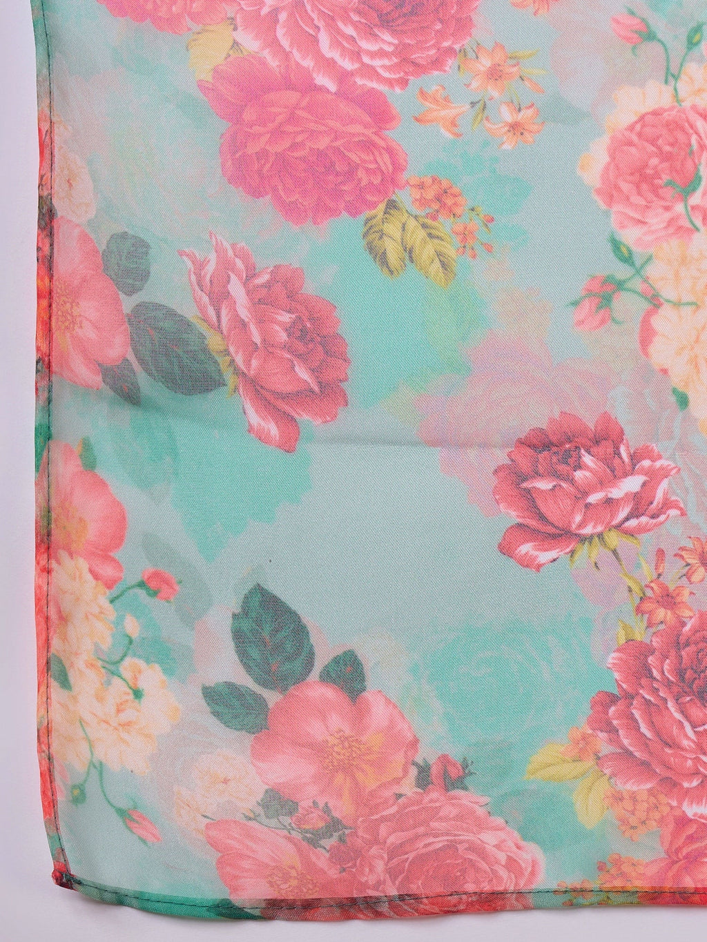 InWeave Pear Green Pink Floral Organza Dupatta