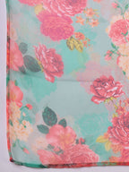 InWeave Pear Green Pink Floral Organza Dupatta