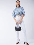 InWeave Cerulean Blue Bell Sleeves Crop Top