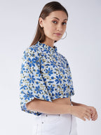 InWeave Cerulean Blue Bell Sleeves Crop Top