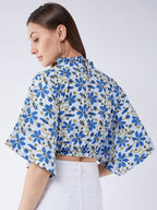 InWeave Cerulean Blue Bell Sleeves Crop Top