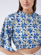 InWeave Cerulean Blue Bell Sleeves Crop Top