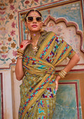 Monjolika Fashion Silk Patola Print Trendy Saree in Olive