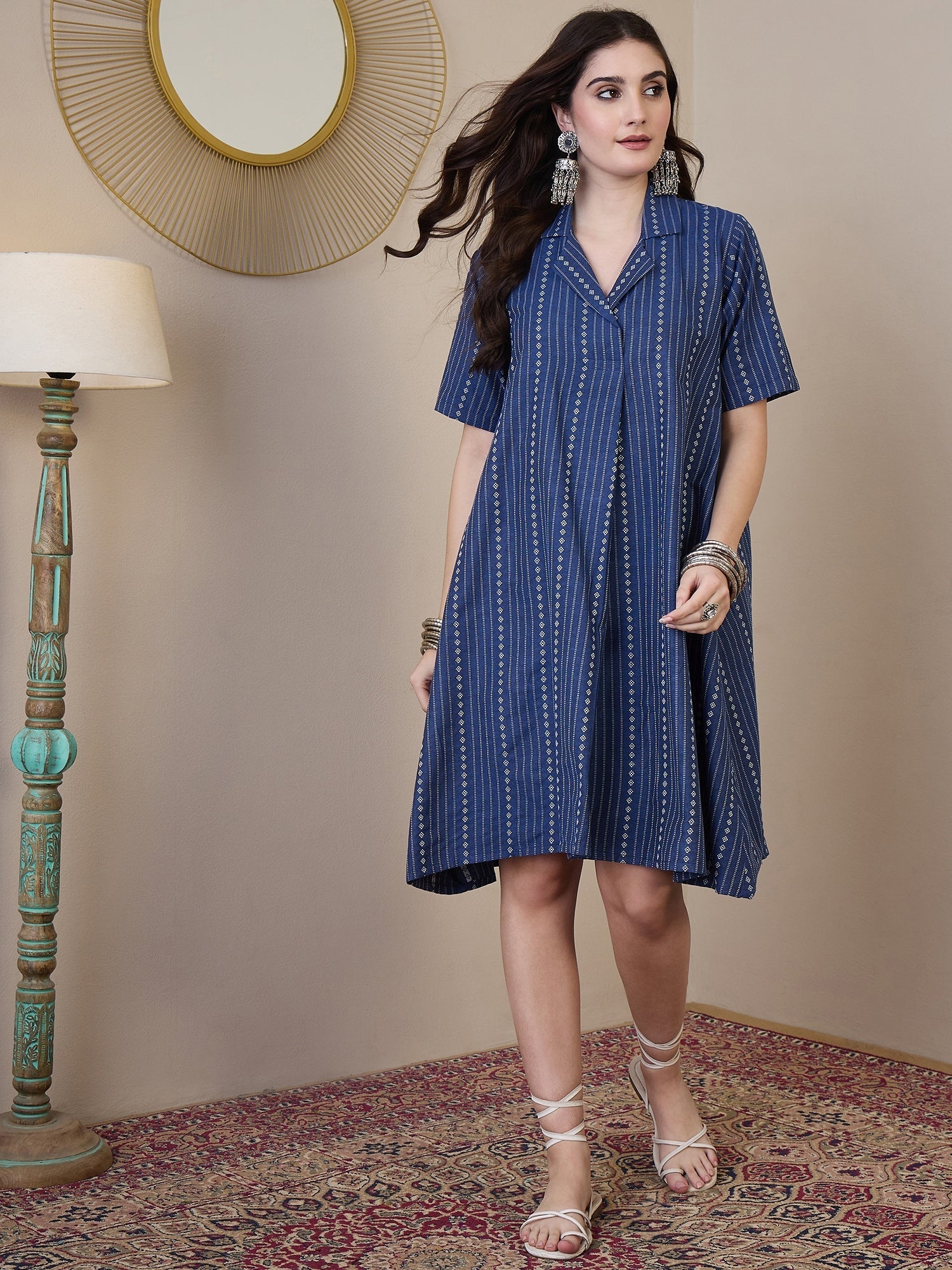 InWeave Indigo Stripe Kantha Collar Dress - Distacart