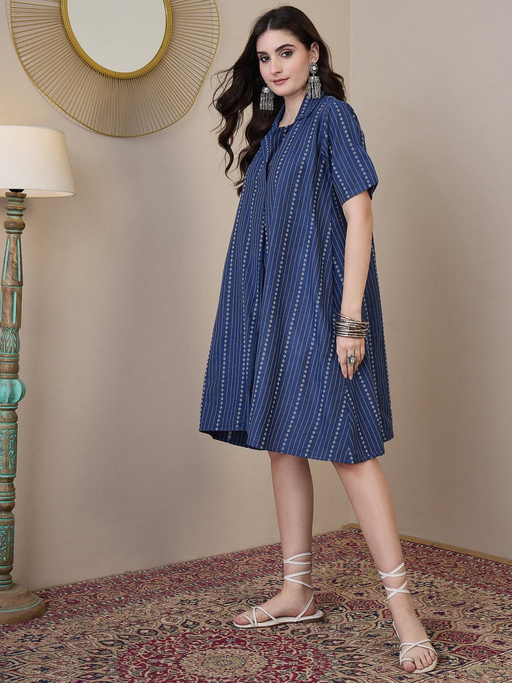 InWeave Indigo Stripe Kantha Collar Dress - Distacart