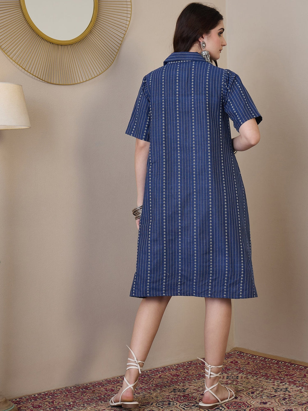 InWeave Indigo Stripe Kantha Collar Dress - Distacart