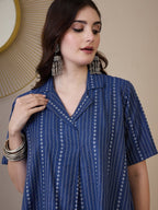 InWeave Indigo Stripe Kantha Collar Dress - Distacart