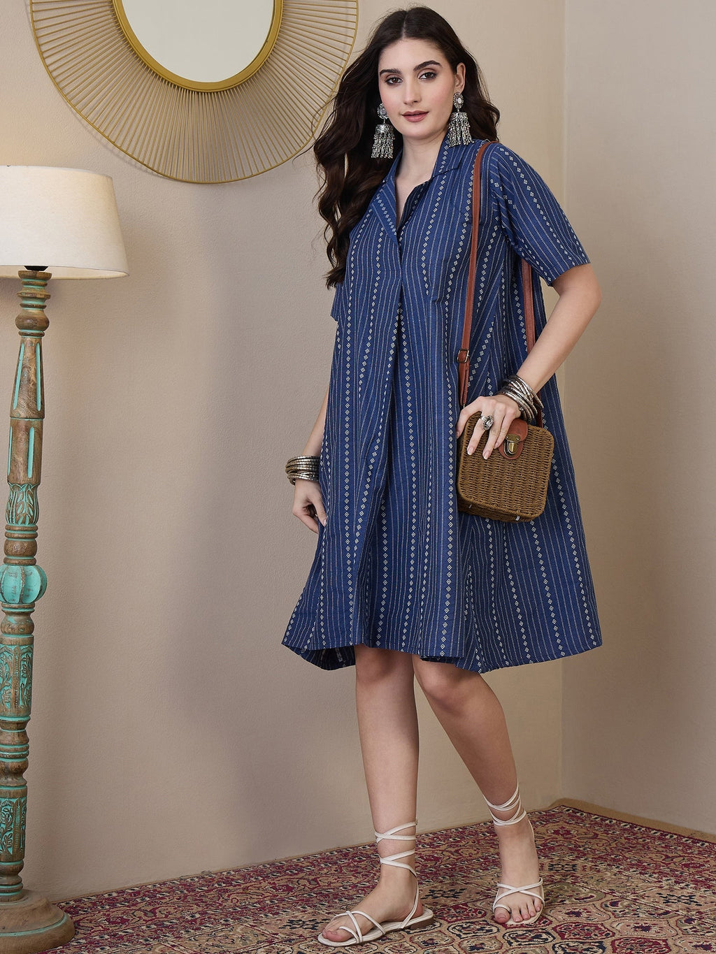 InWeave Indigo Stripe Kantha Collar Dress - Distacart