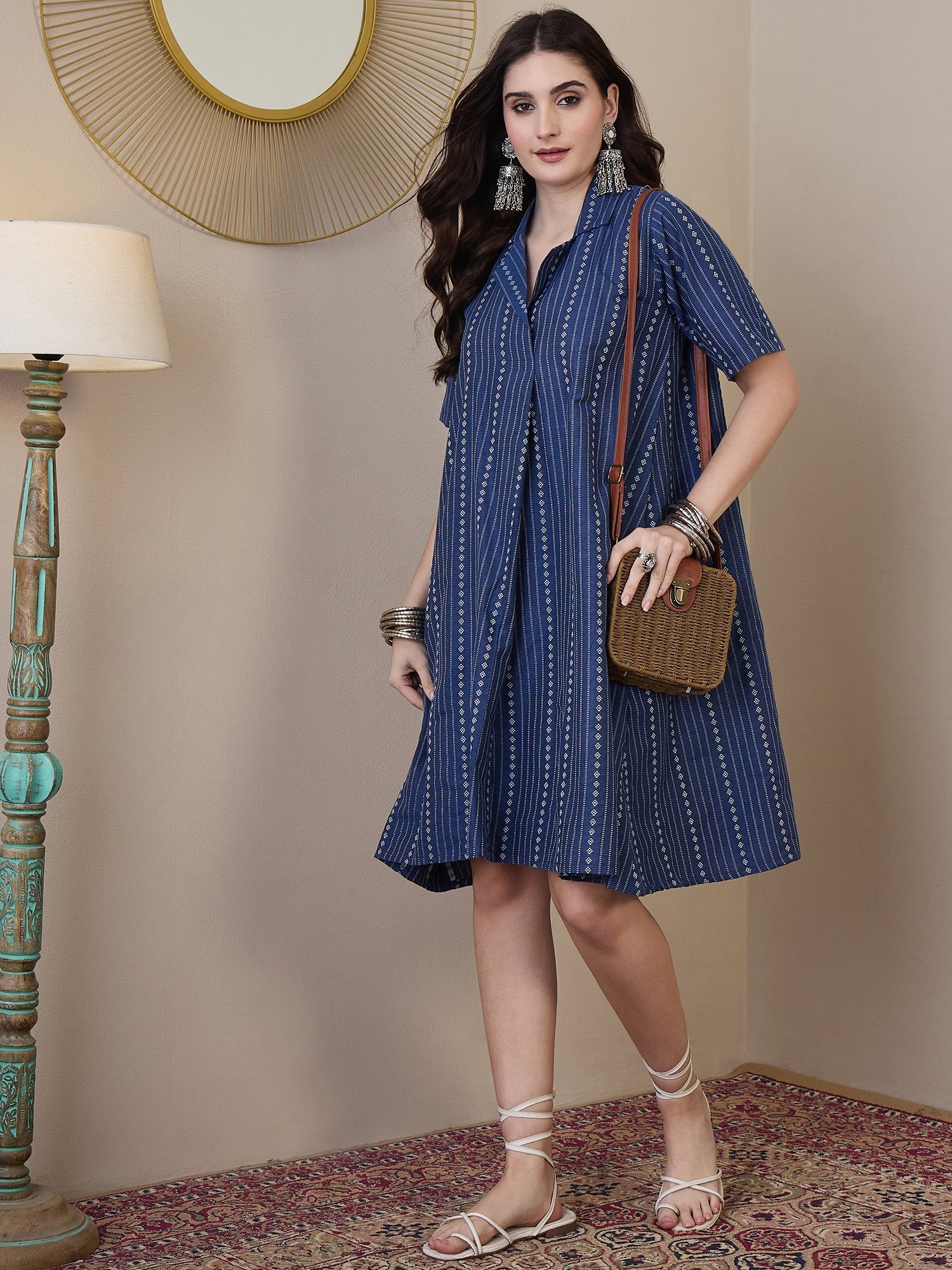 InWeave Indigo Stripe Kantha Collar Dress - Distacart
