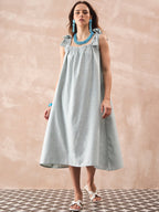 InWeave Pistachio Linen Pleat Bow Dress - Distacart