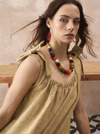 InWeave Dull Khaki Linen Pleat Bow Dress - Distacart