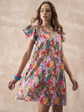 InWeave Multi Flower Short Dress - Distacart