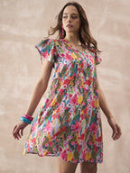 InWeave Multi Flower Short Dress - Distacart