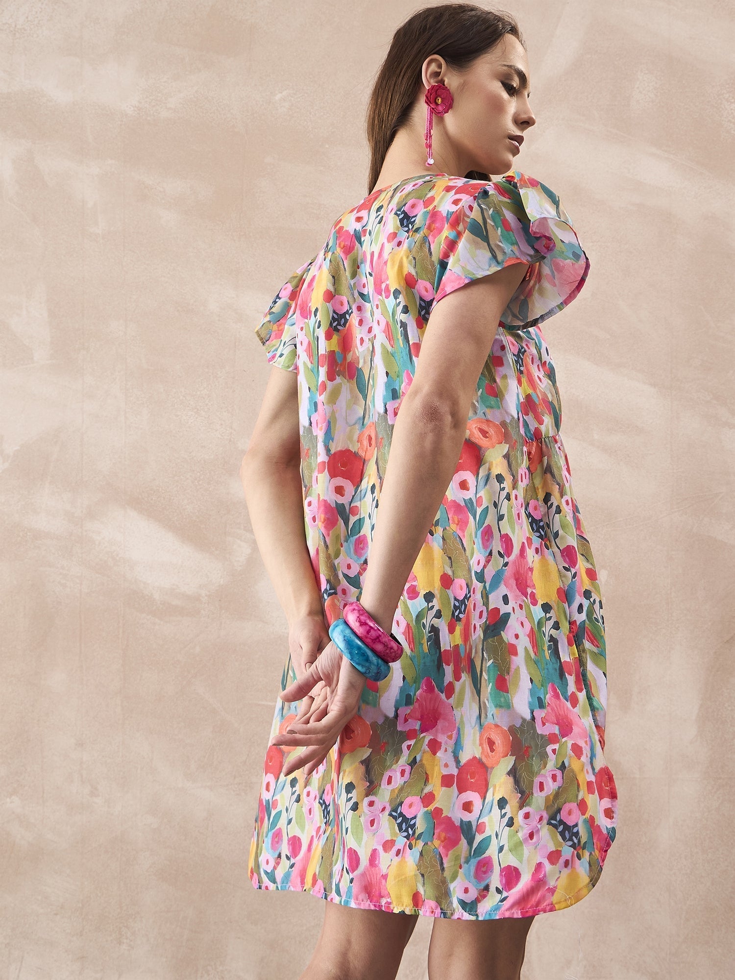 InWeave Multi Flower Short Dress - Distacart