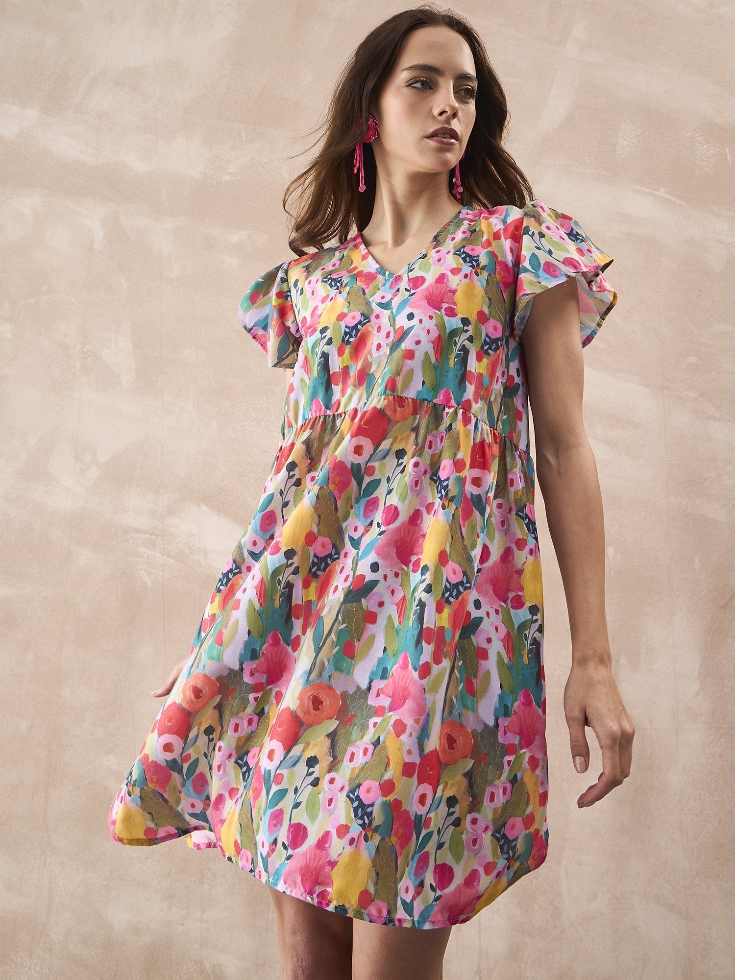 InWeave Multi Flower Short Dress - Distacart