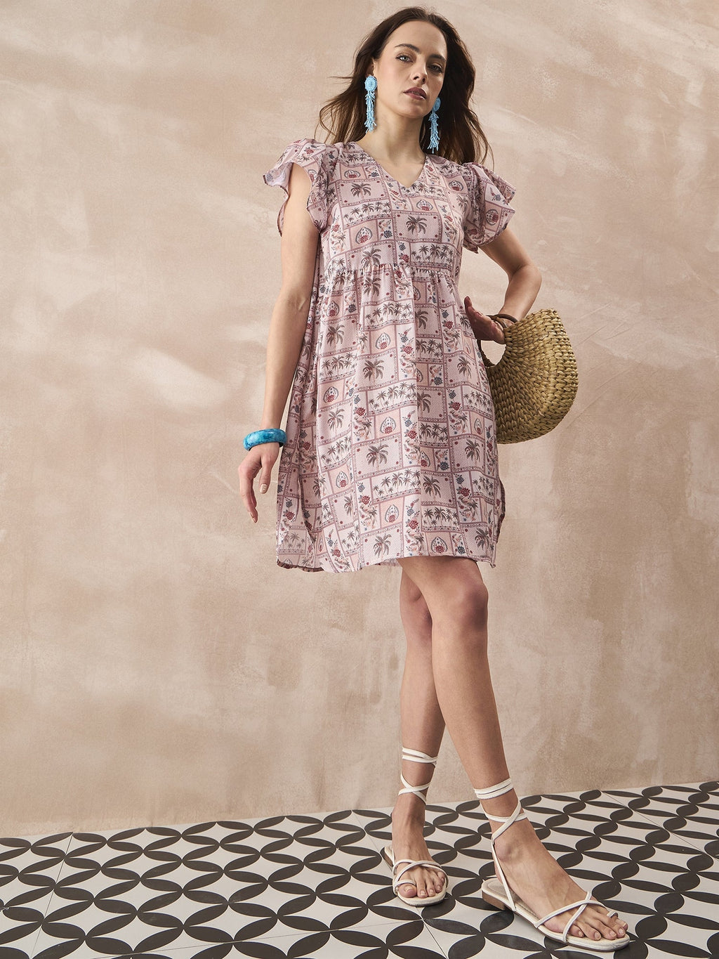 InWeave Ivory Tree Parrot Short Dress - Distacart