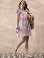InWeave Skyblue Peach Short Dress - Distacart