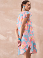 InWeave Skyblue Peach Short Dress - Distacart