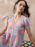 InWeave Skyblue Peach Short Dress - Distacart
