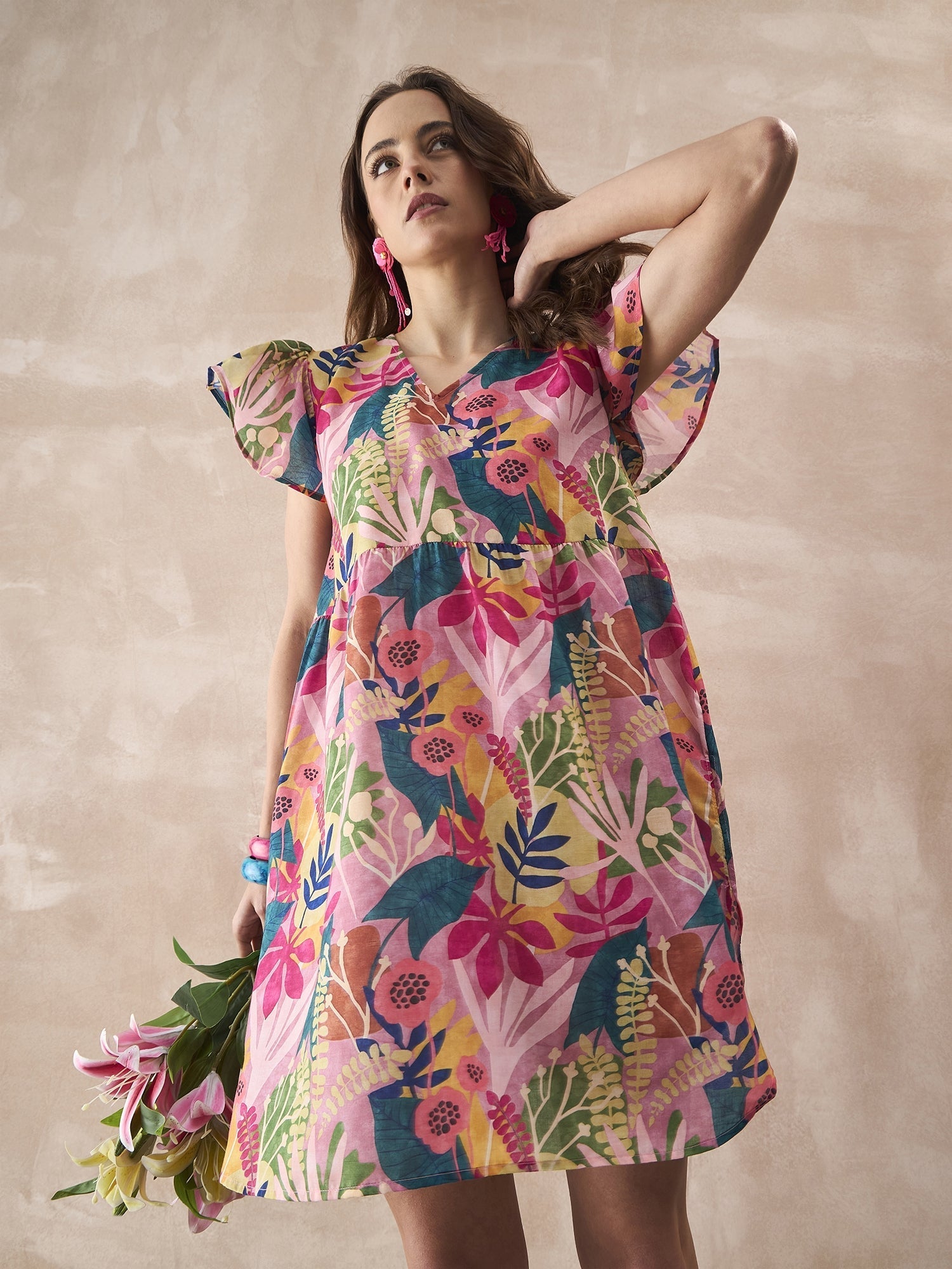 InWeave Leaf Multi Short Dress - Distacart