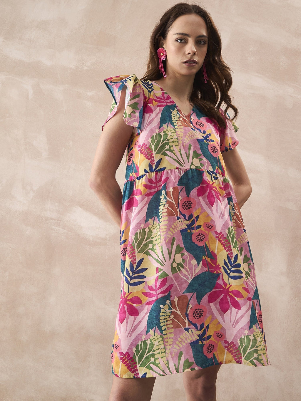 InWeave Leaf Multi Short Dress - Distacart