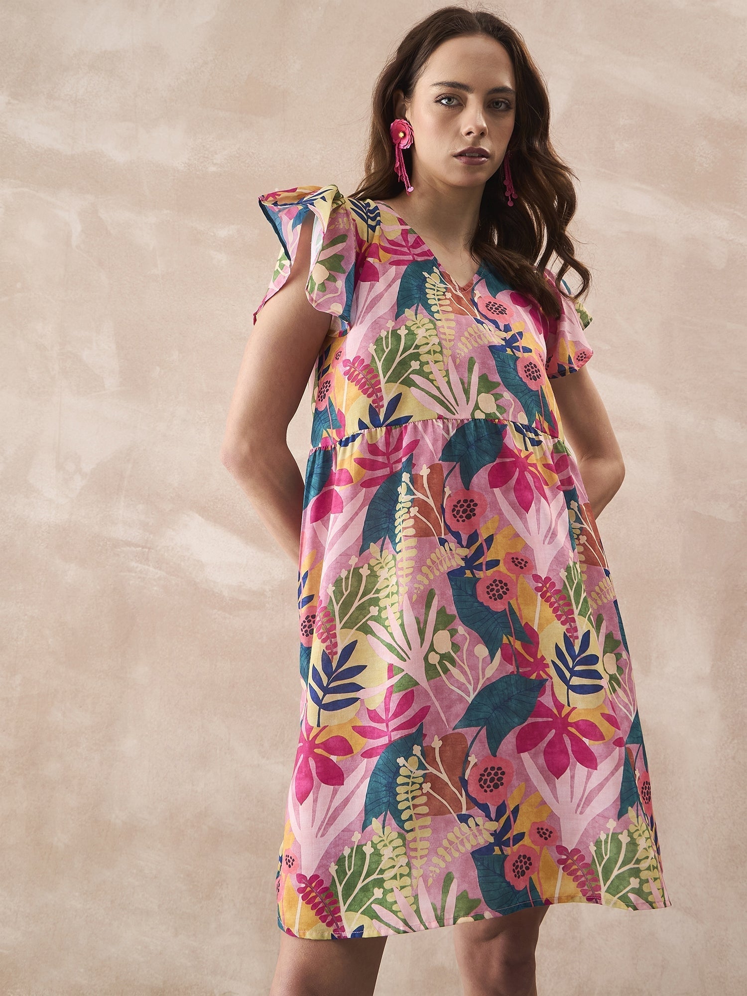 InWeave Leaf Multi Short Dress - Distacart