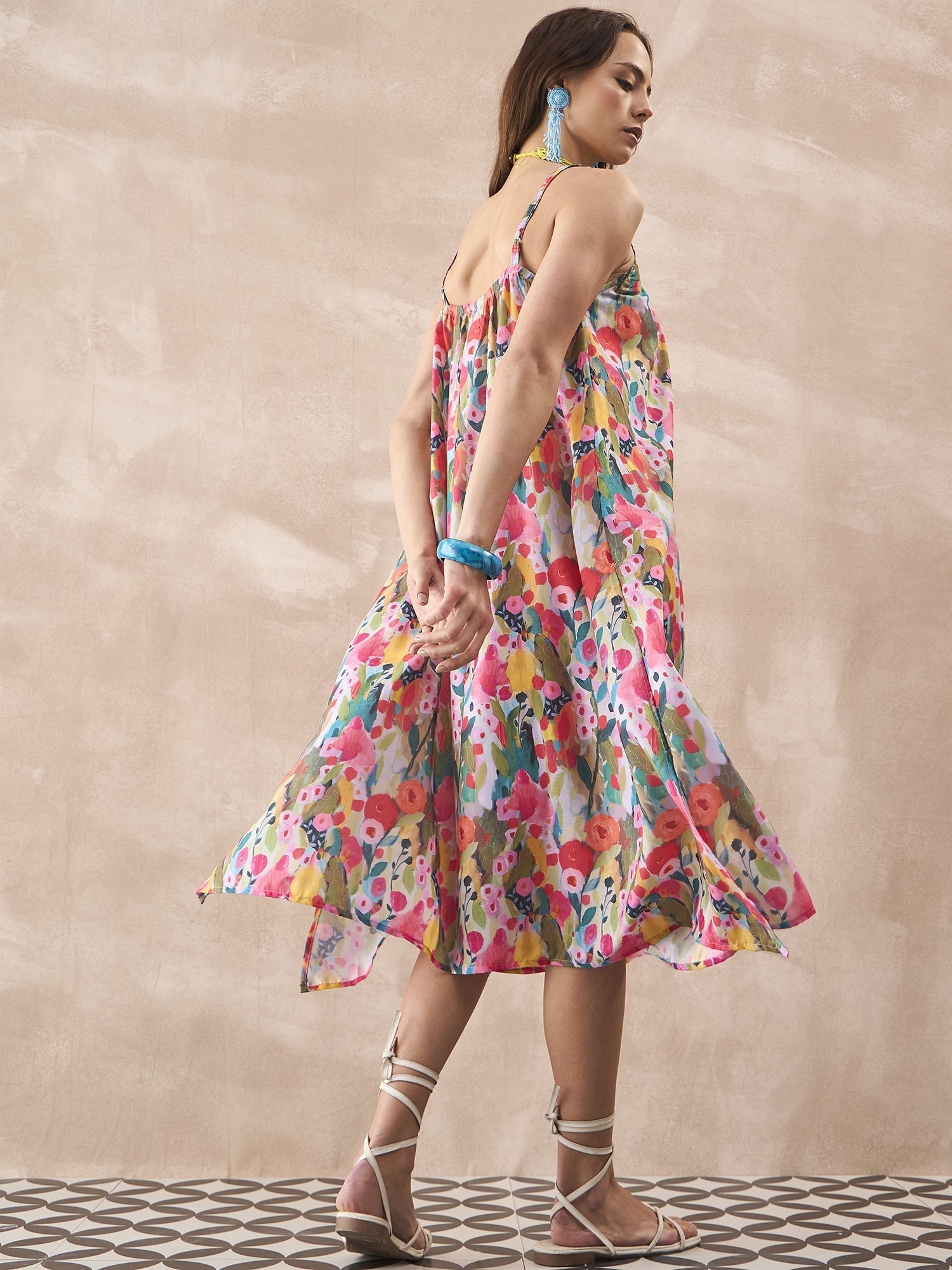 InWeave Multi Flower Strappy Dress - Distacart