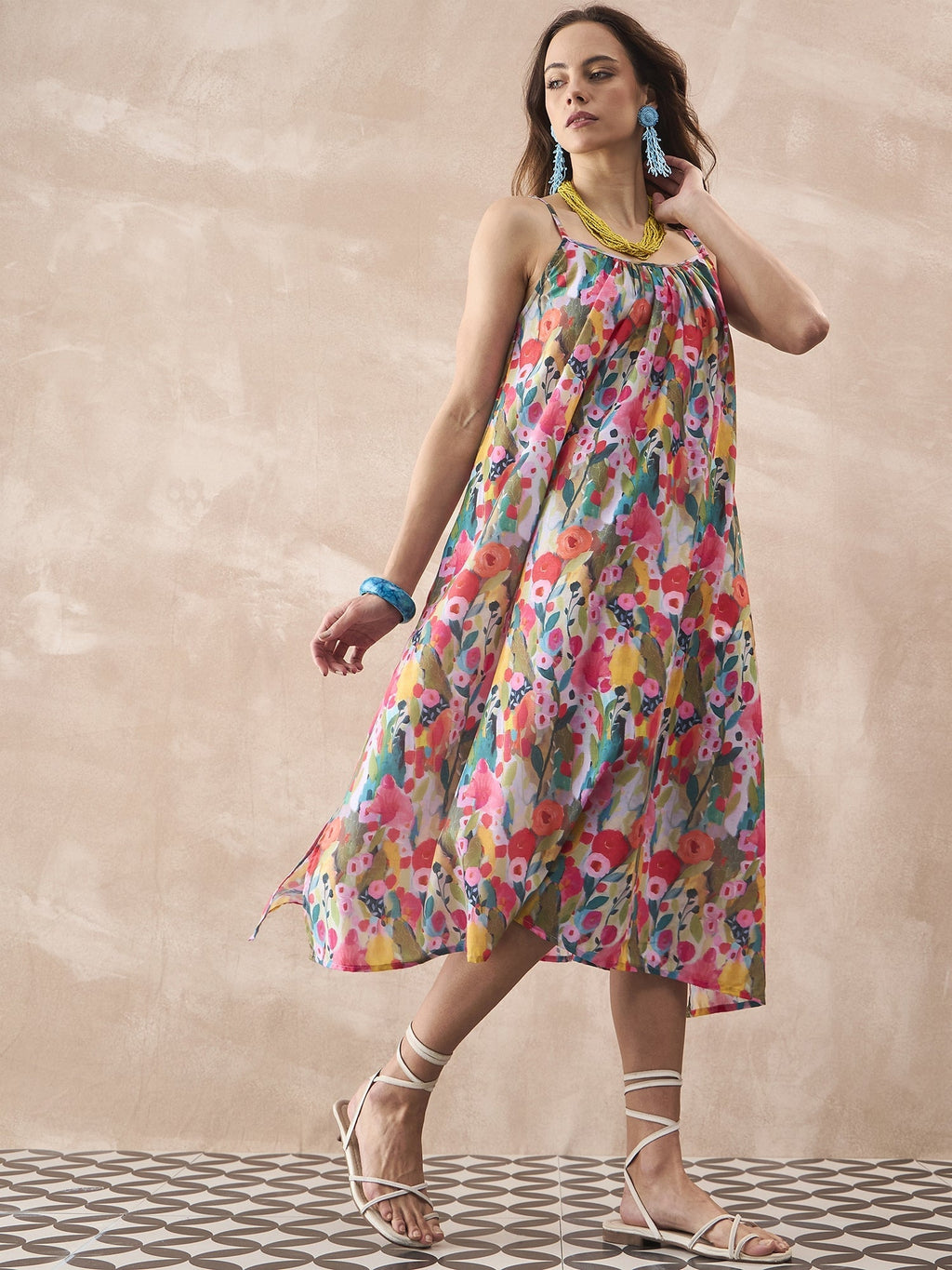 InWeave Multi Flower Strappy Dress - Distacart