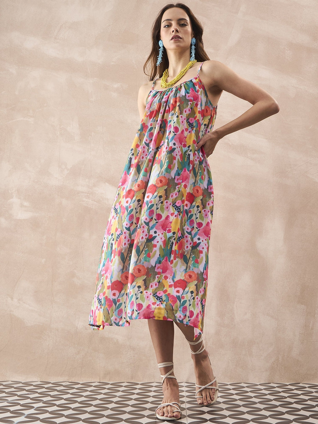 InWeave Multi Flower Strappy Dress - Distacart