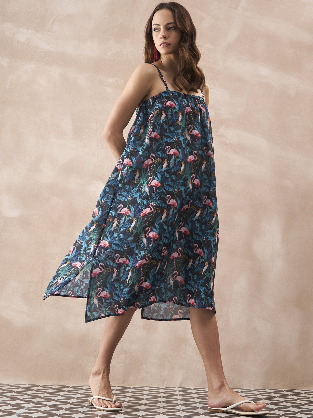InWeave Black Swan Leaf Strappy Dress - Distacart