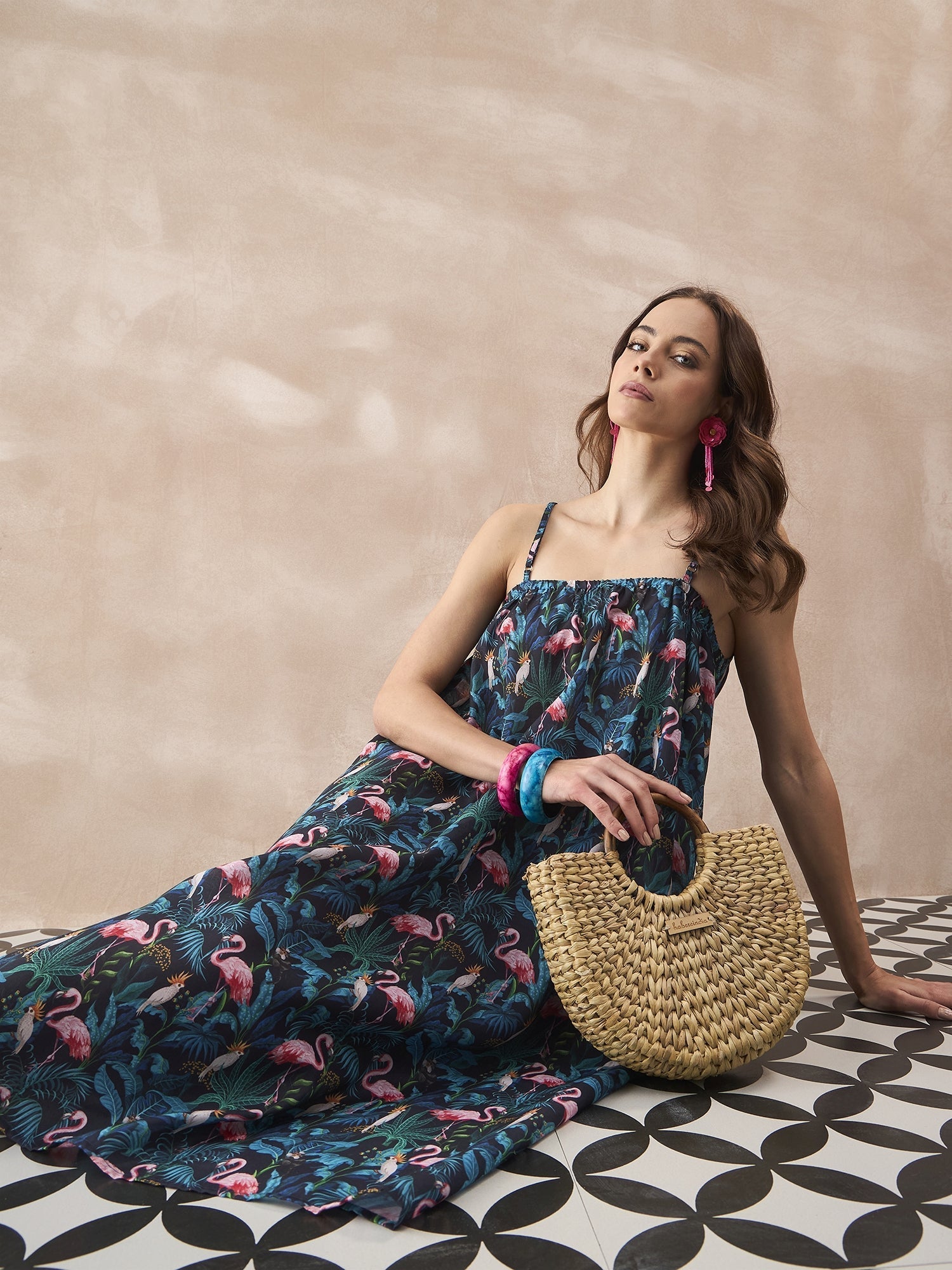 InWeave Black Swan Leaf Strappy Dress - Distacart