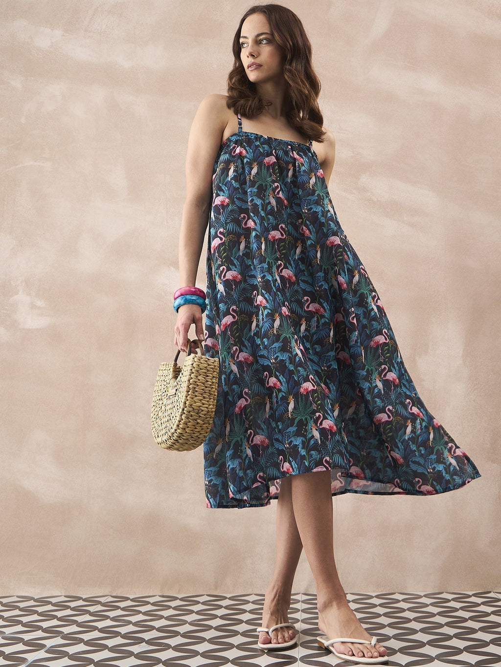 InWeave Black Swan Leaf Strappy Dress - Distacart