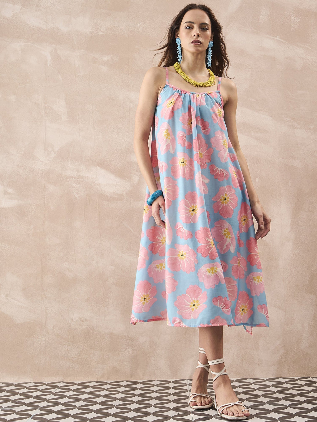 InWeave Skyblue Peach Strappy Dress - Distacart