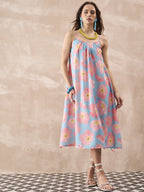 InWeave Skyblue Peach Strappy Dress - Distacart