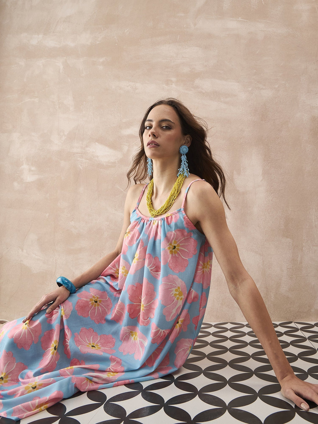 InWeave Skyblue Peach Strappy Dress - Distacart