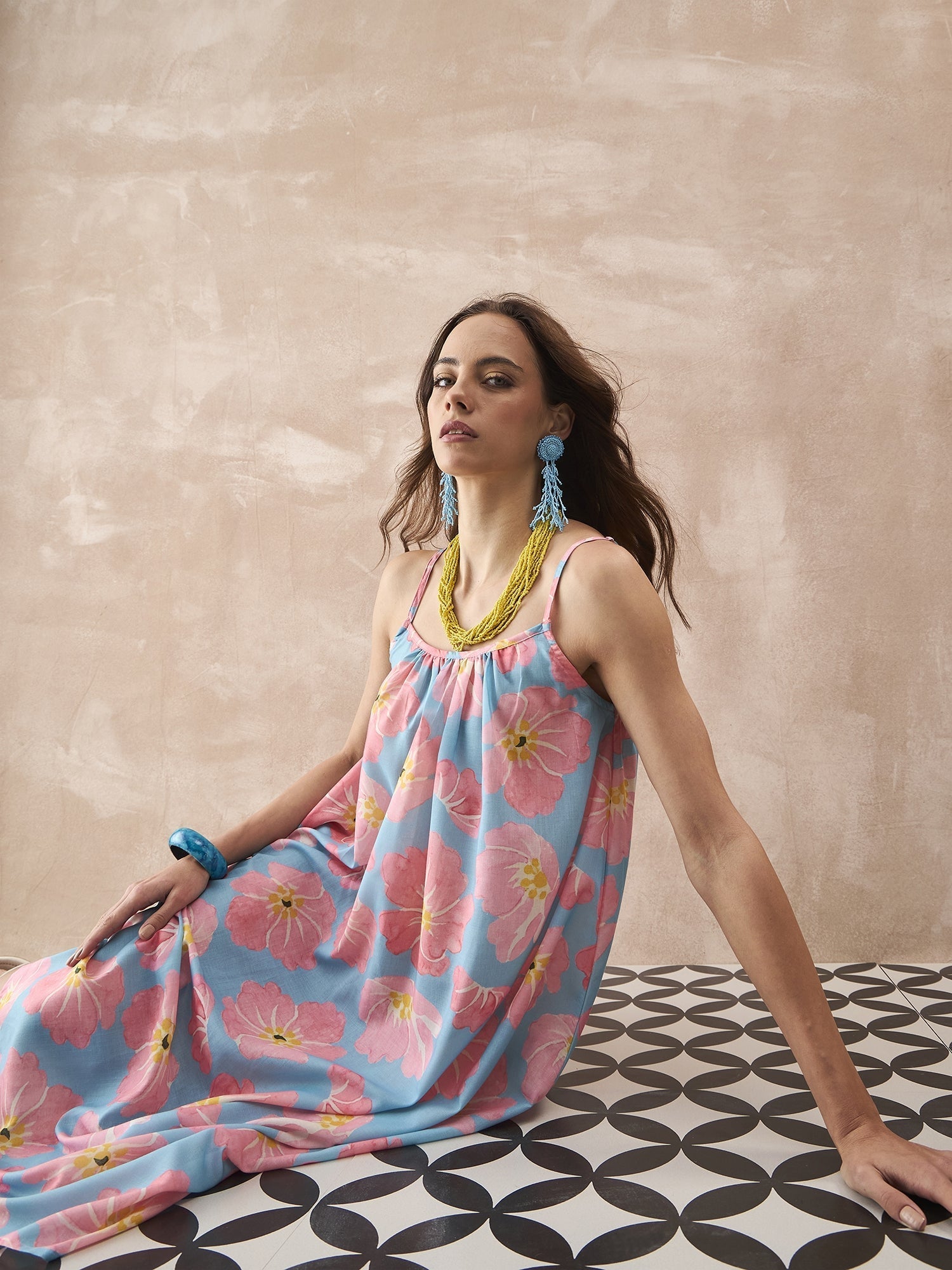 InWeave Skyblue Peach Strappy Dress - Distacart