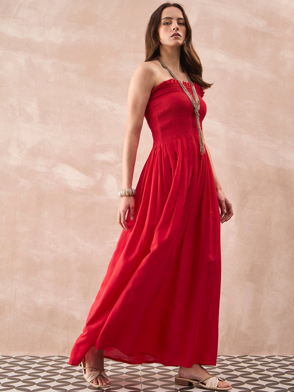 InWeave Red Solid Off Shoulder Dress - Distacart