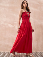InWeave Red Solid Off Shoulder Dress - Distacart