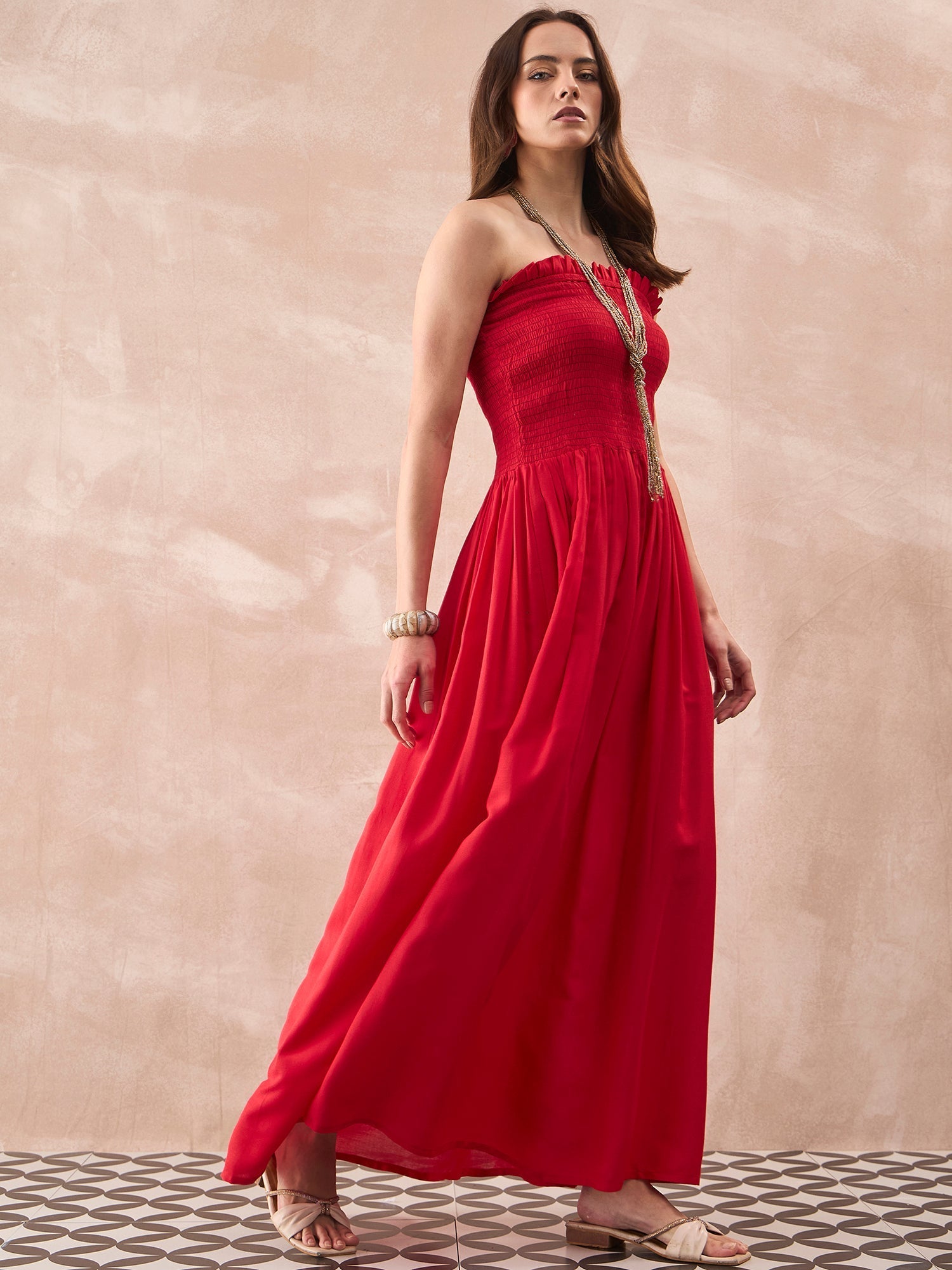 InWeave Red Solid Off Shoulder Dress - Distacart