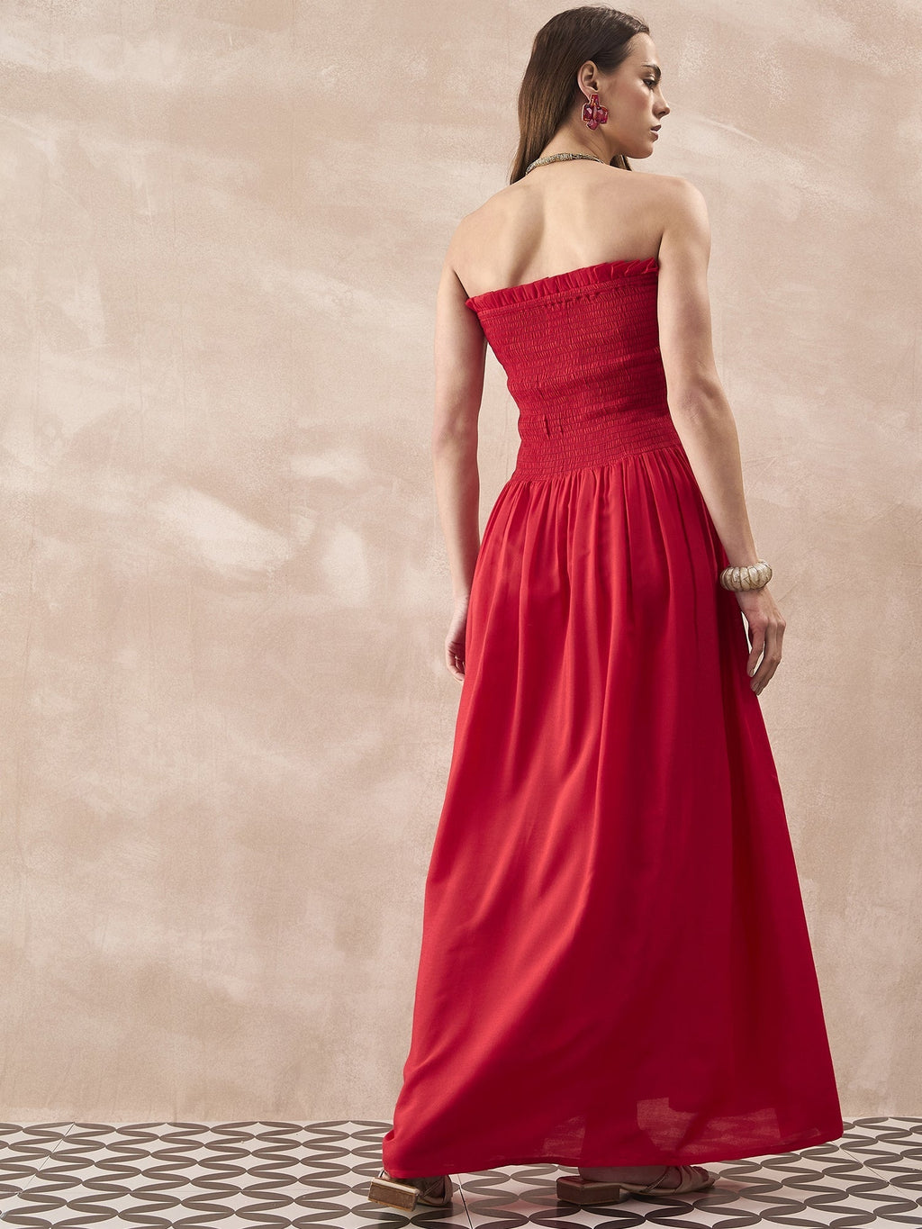 InWeave Red Solid Off Shoulder Dress - Distacart