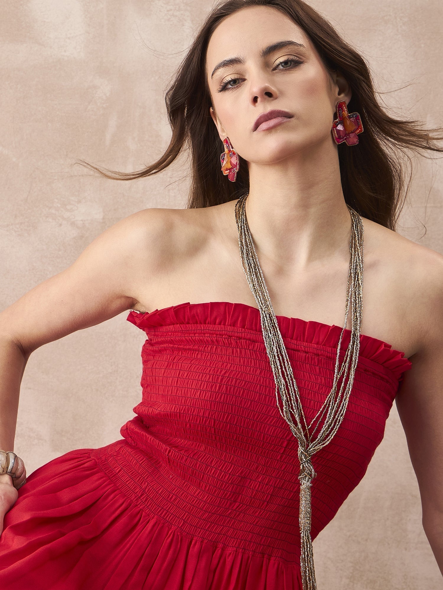 InWeave Red Solid Off Shoulder Dress - Distacart